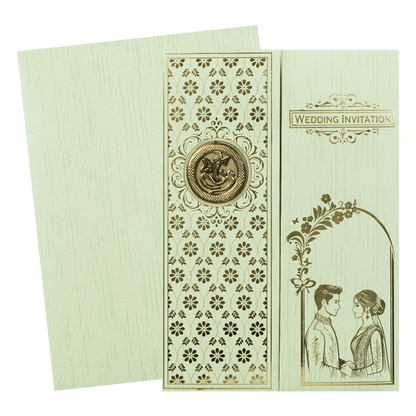 Green Ganesha Couple Gatefold Wedding Card-KNKR043N