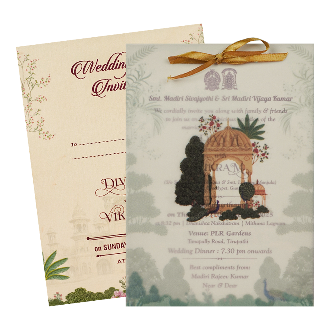 Cream Ornate Pavilion Wedding Card-KNCY6608C