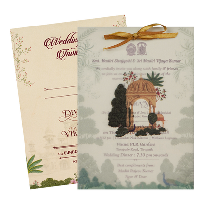 Cream Ornate Pavilion Wedding Card-KNCY6608C