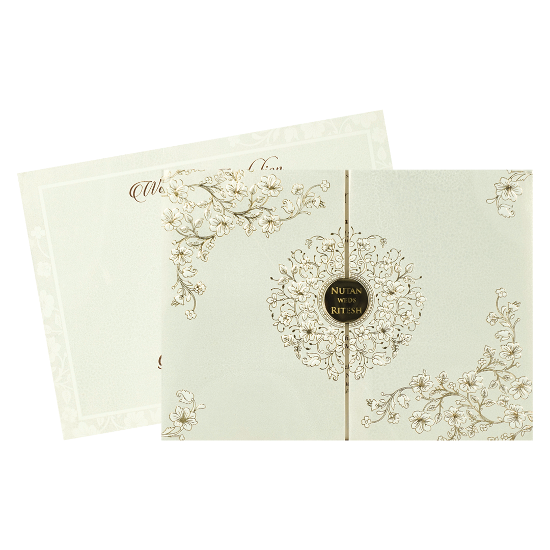 White Floral Medallion Door Padded Wedding Card-KRE28340