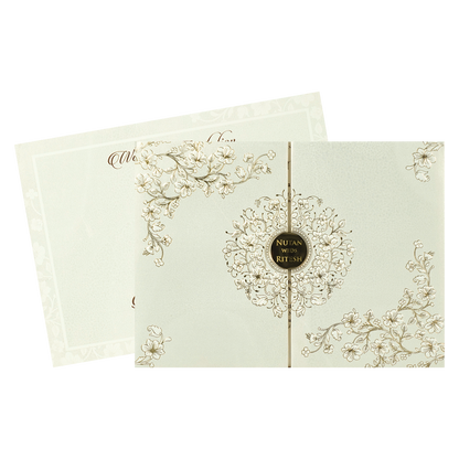 White Floral Medallion Door Padded Wedding Card-KRE28340