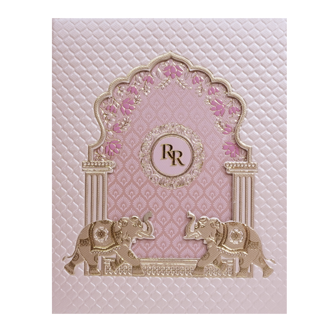 Pink Gold Elephant Arch Padded Wedding Card - KMMWD1118
