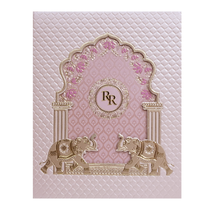 Pink Gold Elephant Arch Padded Wedding Card - KMMWD1118