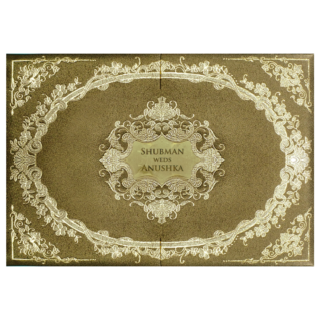 Deluxe Gold Padded Ornate Wedding Invitation Card-KRB08330