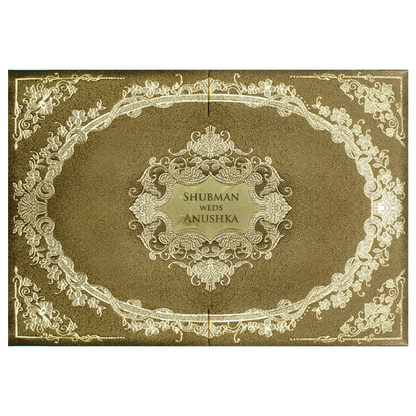 Deluxe Gold Padded Ornate Wedding Invitation Card-KRB08330