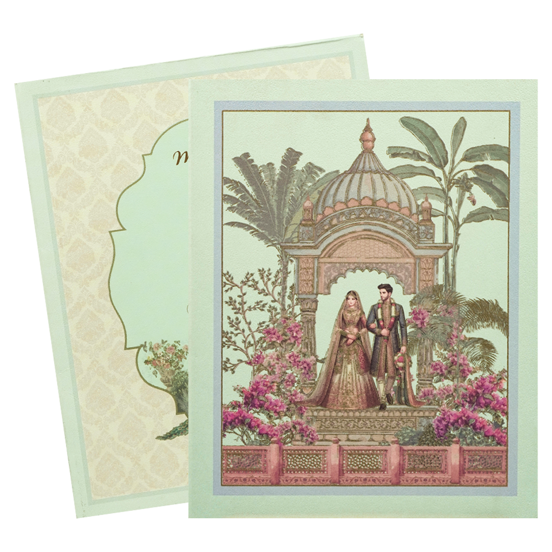 Pastel Green Couple Floral Wedding Card-KBM05060