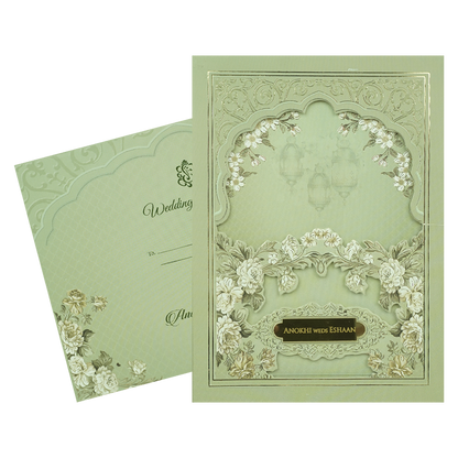 Pastel Green Floral Arch Padded Wedding Card-KJTS3684