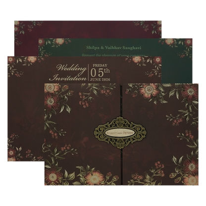Check out Brown Floral Padded Wedding Card at best price. ✅WhatsApp Support ✅Express Delivery.|King of cards.