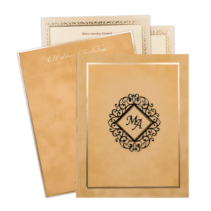 Luxury Gold Monogram Padded Wedding Card-KMMWD1167