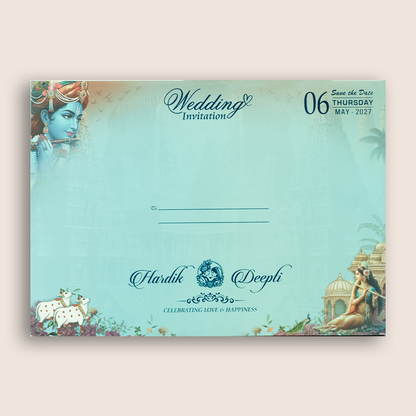 Blue Lord Radha Krishna Padded Door Style Invitation - KSH18190