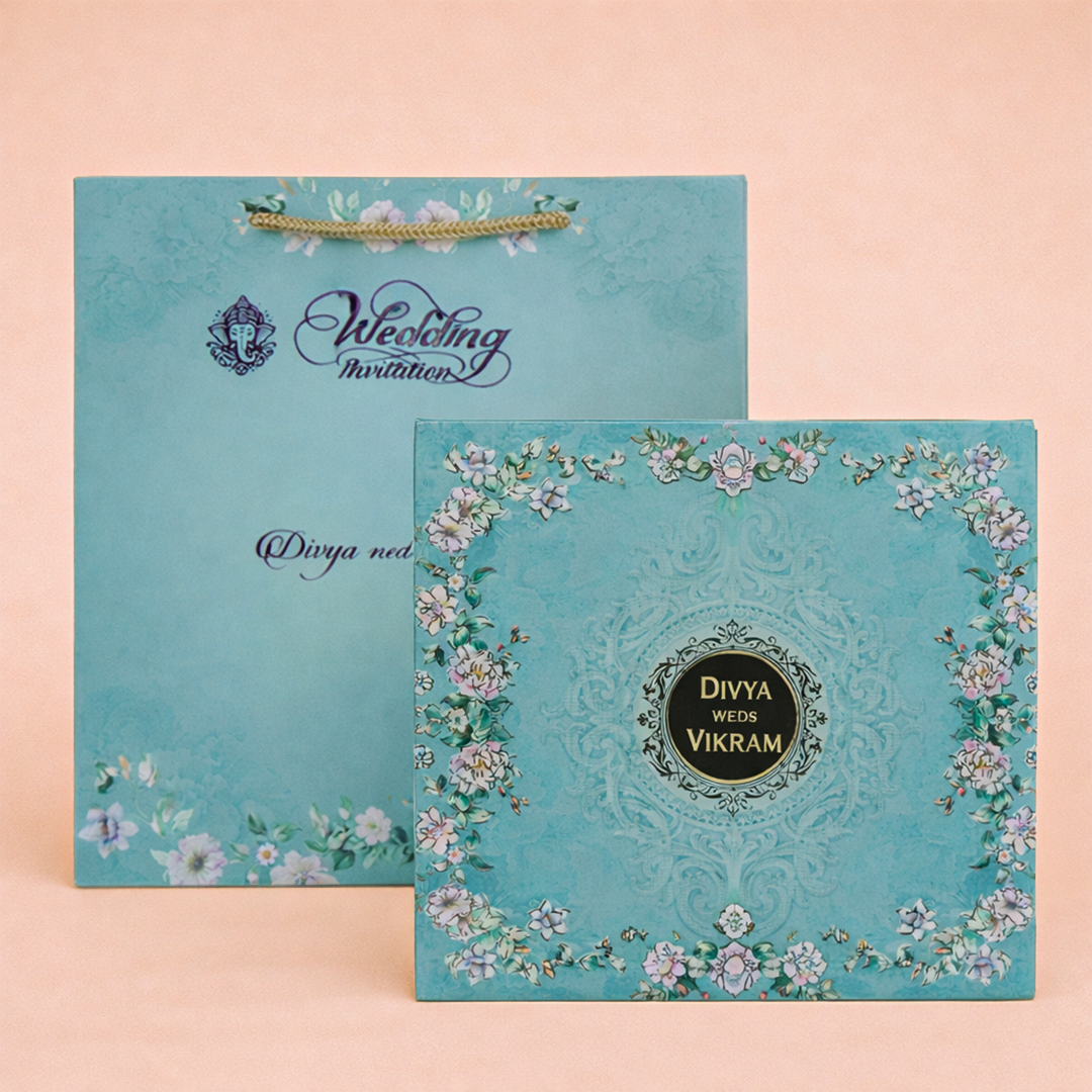 Blue floral sweet box invitation card-KNK8901B