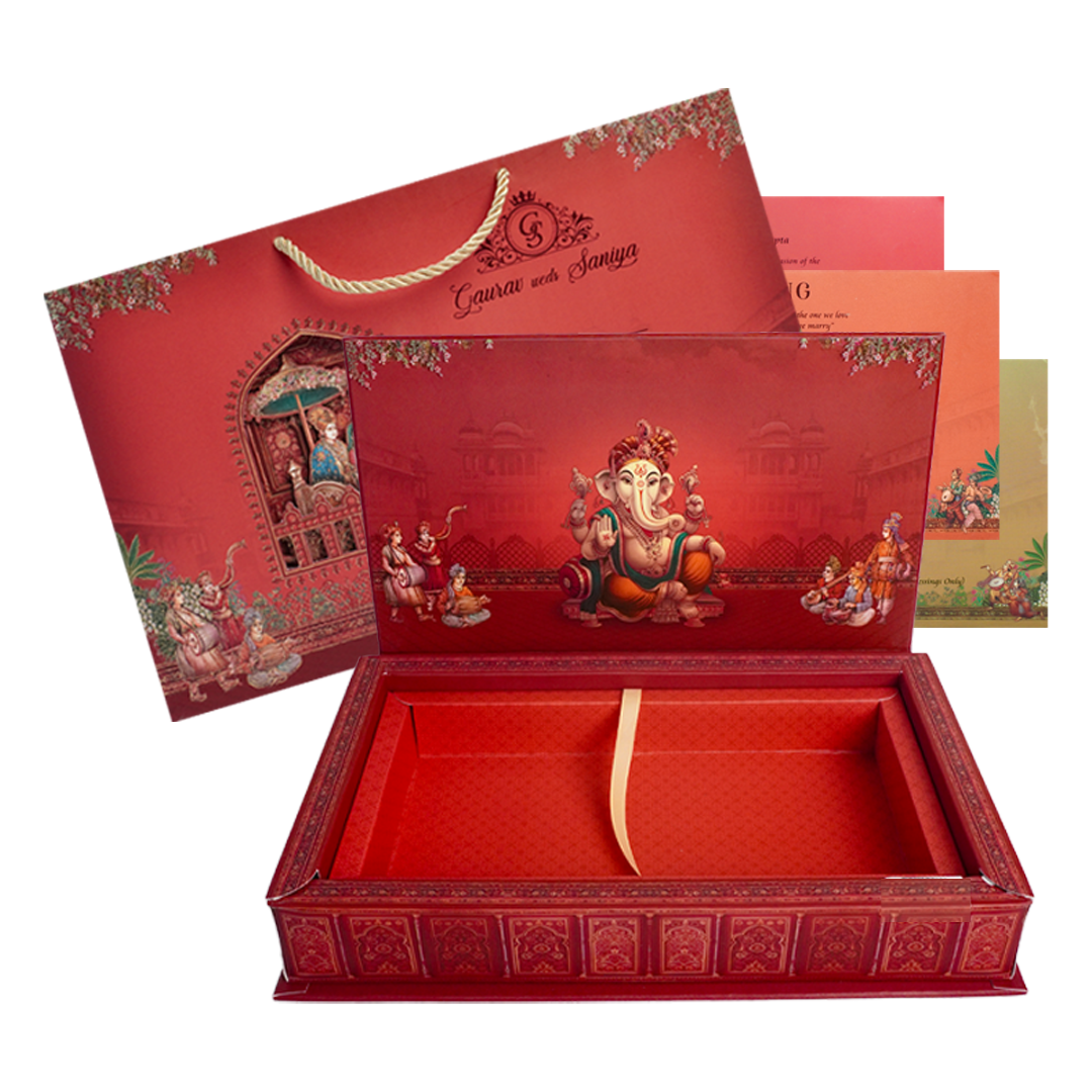 Red Procession Carriage Wedding Invitation Box -KSI64280