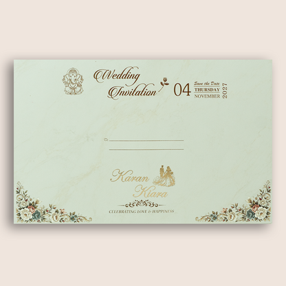 Beige Lord Ganesha Padded Door Style Wedding Card - KSH18160