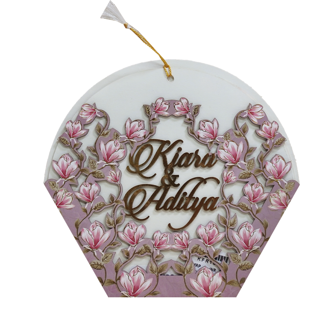 Lavender Floral Laser-Cut Hexagonal Wedding Card - KFR16100