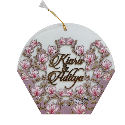 Lavender Floral Laser-Cut Hexagonal Wedding Card - KFR16100