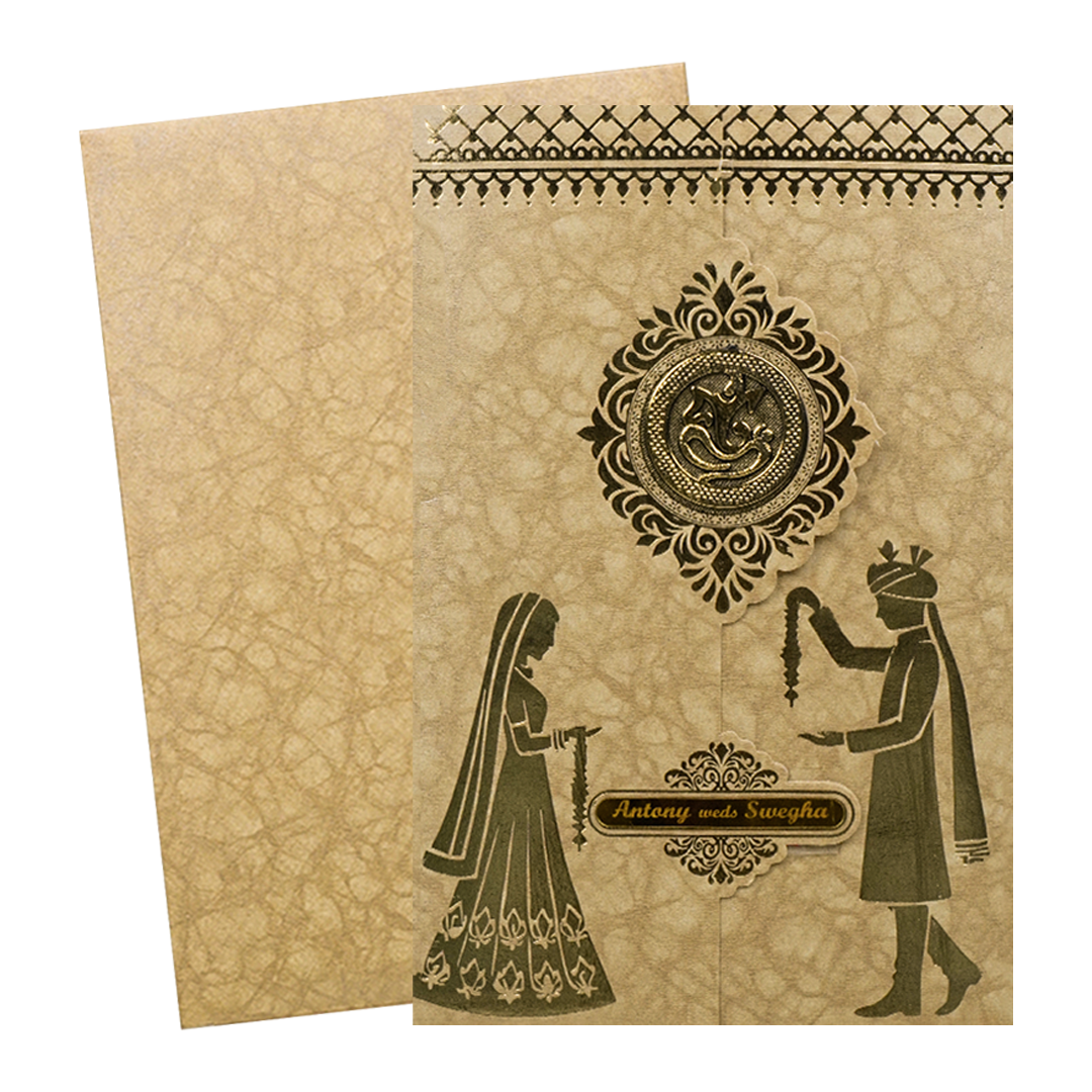 Gold Door Style Bride Groom Wedding Card-KNK3602BR
