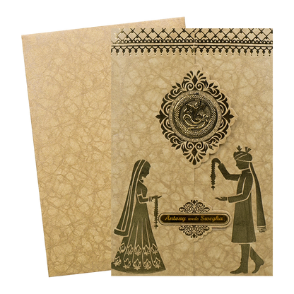 Gold Door Style Bride Groom Wedding Card-KNK3602BR