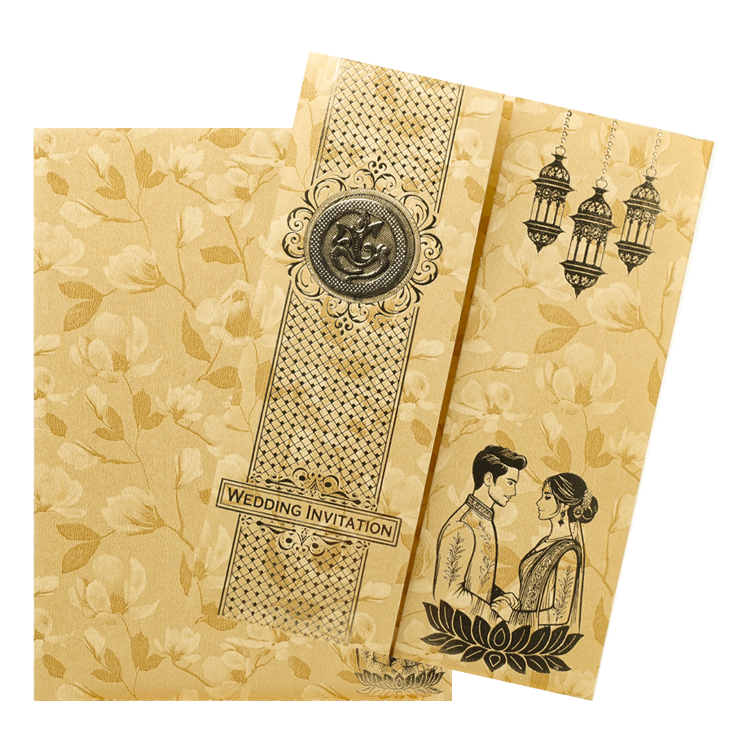 Gold Leaf Lamps Couple Wedding Card-KNKC46GF