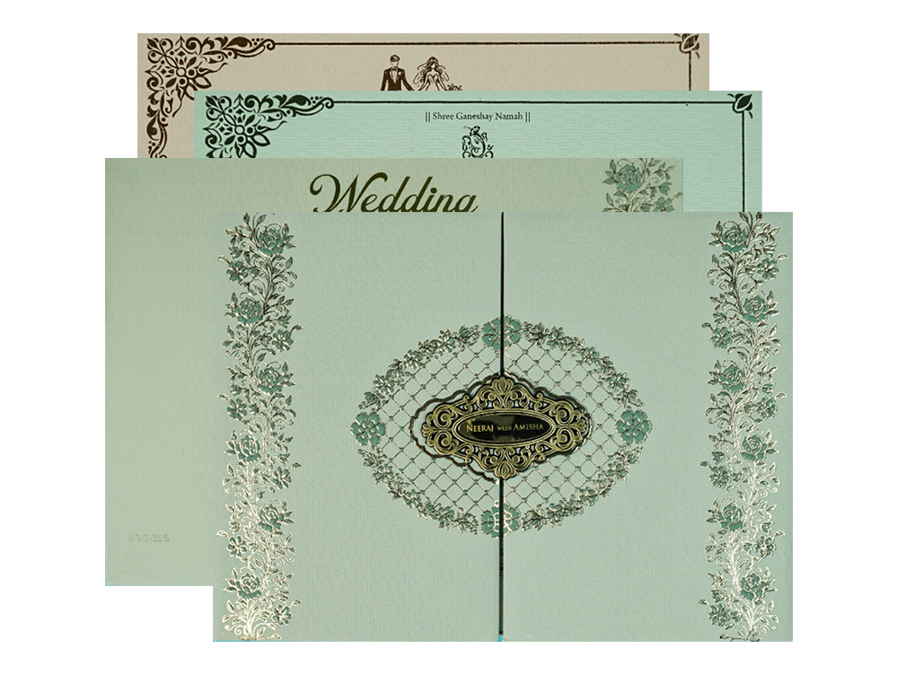 Green Floral Padded Wedding Card-KSSC2280