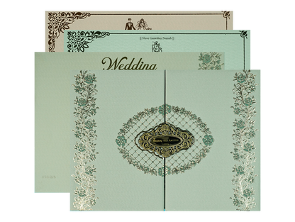 Green Floral Padded Wedding Card-KSSC2280