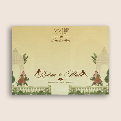 Beige Royal Elephant Door Style Padded Invitation Card - KFR17390