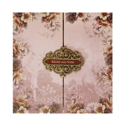 Pink Padded Floral Door Wedding Card - KVN07650