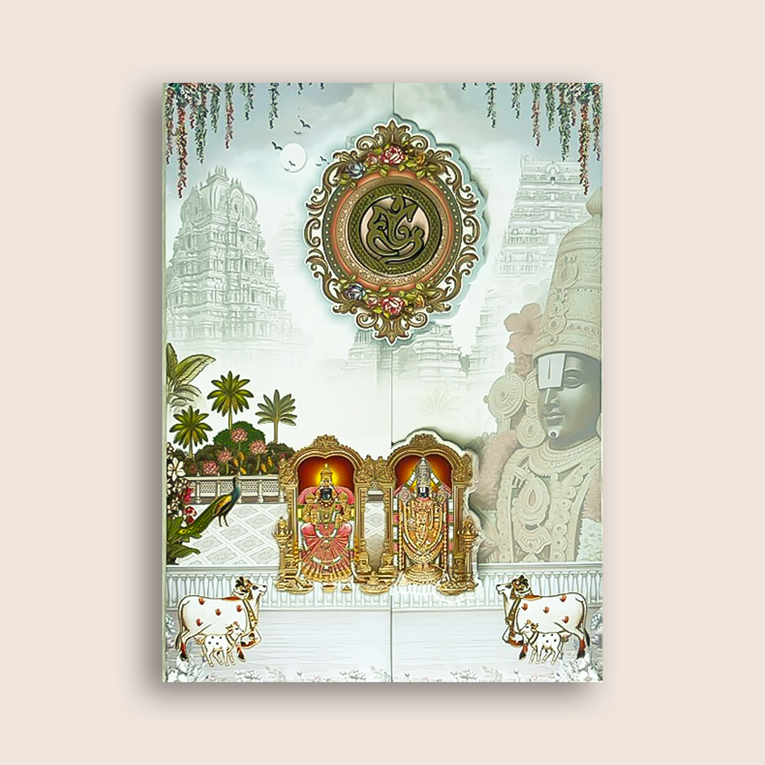 Grey Lord Balaji Padmavathi Wedding Card - KNAR2406