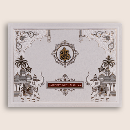Ivory Embossed Royal Elephant Invitation Card - KRE29450