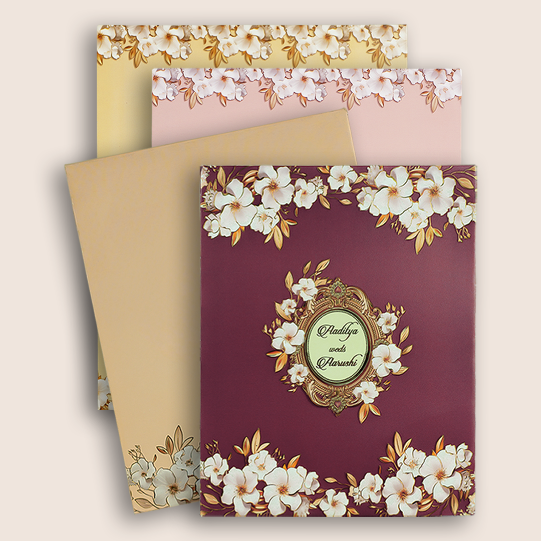Pink Padded Floral Pattern Wedding Card - KAA06360