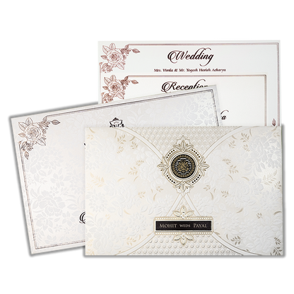 White Ganesha Floral Padded Wedding Card-KSH73530