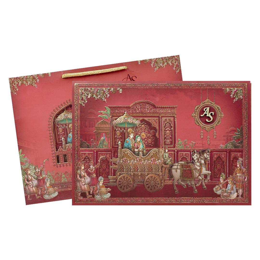 Royal Red Baraat Bag Style Wedding Card-KSI65080