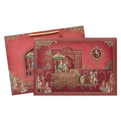 Royal Red Baraat Bag Style Wedding Card-KSI65080