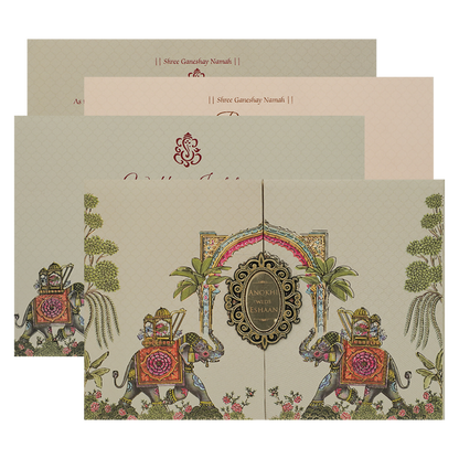 Check out Cream Royal Elephant Arch Wedding Card at best price. ?WhatsApp Support ?Express Delivery.