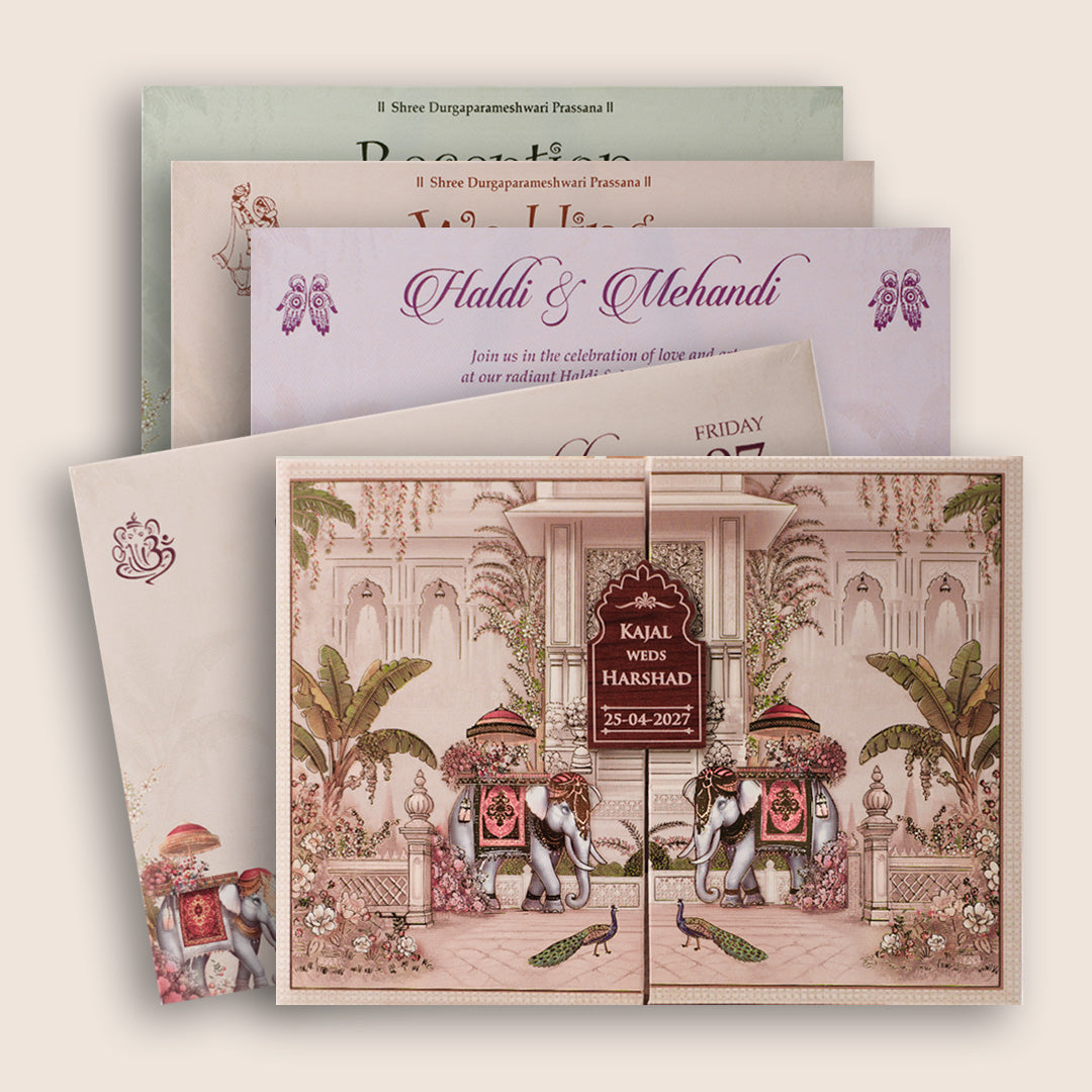 White Elephant Palace Padded Wedding Invitation - KSH18350