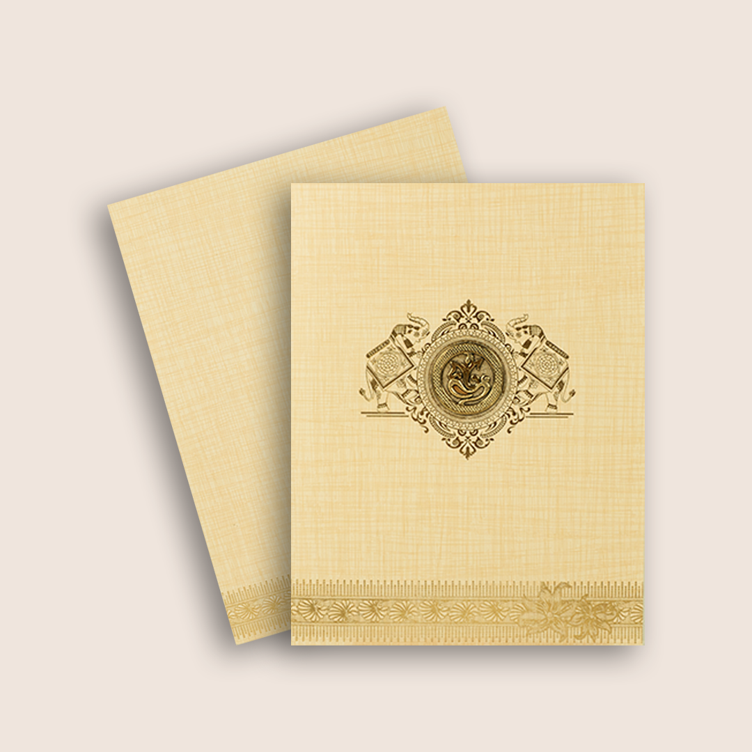 Cream Gold Elephant Wedding Card - KNK5021S