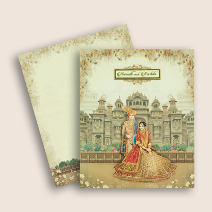 Grey Royal Bride Groom Palace Wedding Card - KAA05210