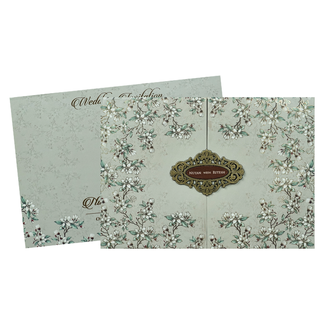 Grey Medallion Padded Wedding Card-KRE27870