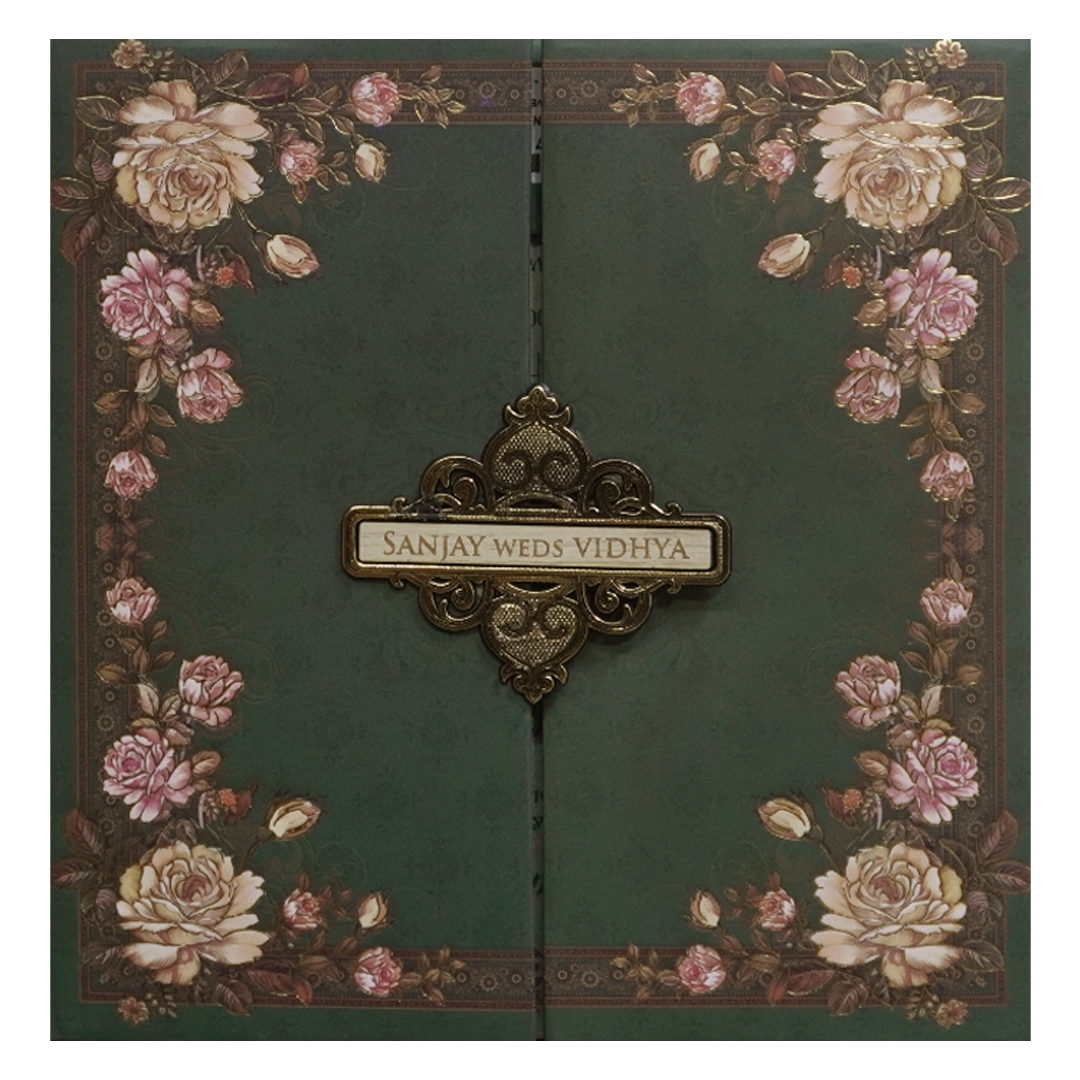 Green Floral Padded Wedding Card - KSH72780