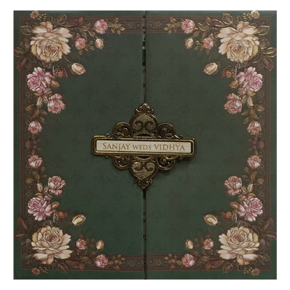 Green Floral Padded Wedding Card - KSH72780