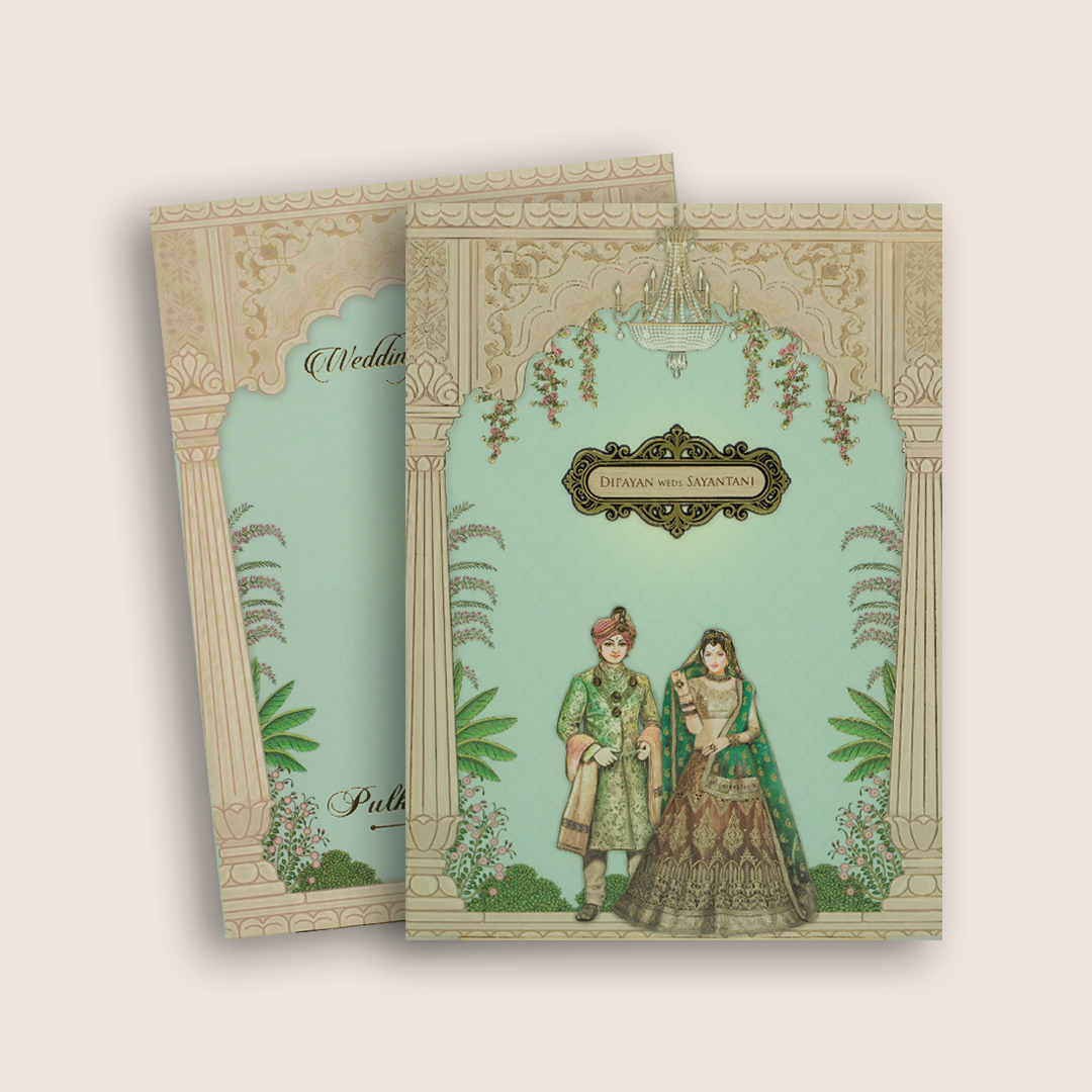 Blue Bride Groom Padded Wedding Card - KJTS1729