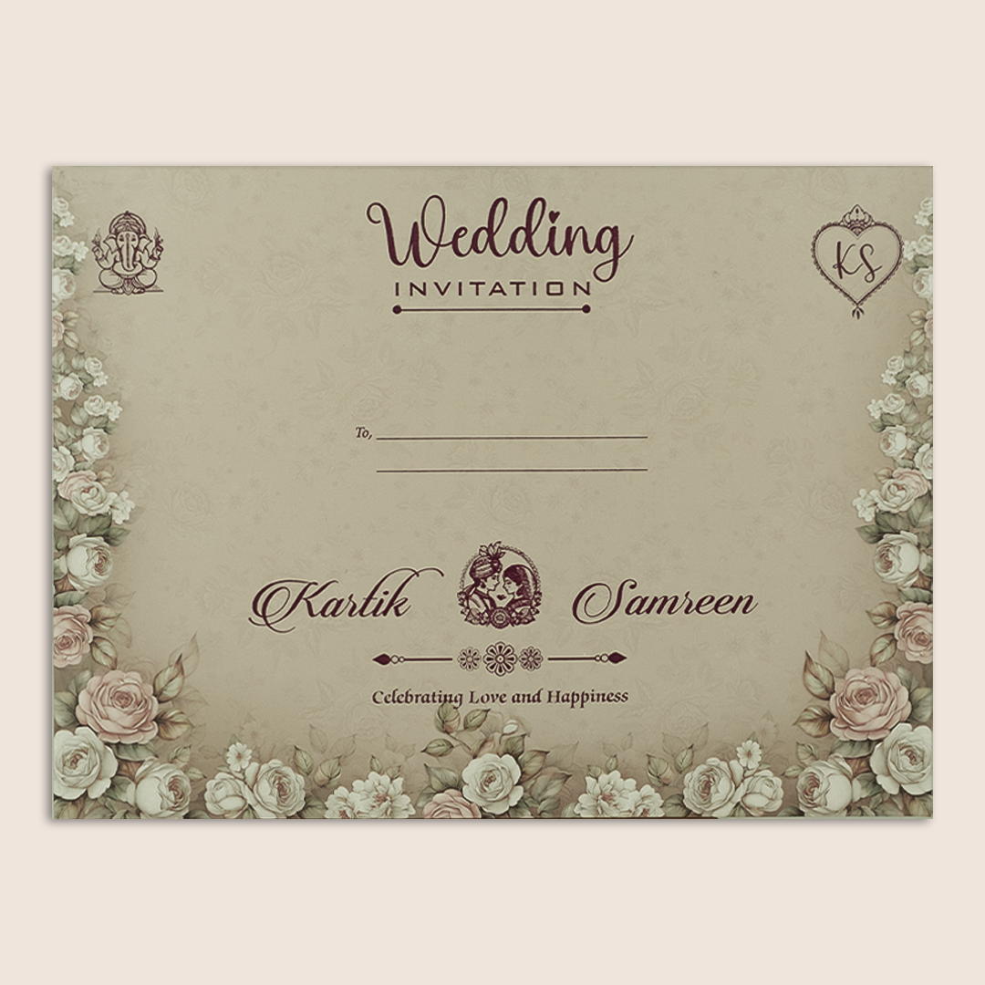 Brown Embossed Floral Padded Marriage Invitation - KSH18930