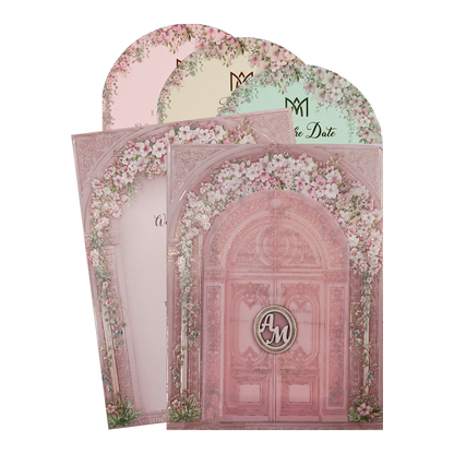 Pink Floral Arch Gate Padded Wedding Card-KSI64380