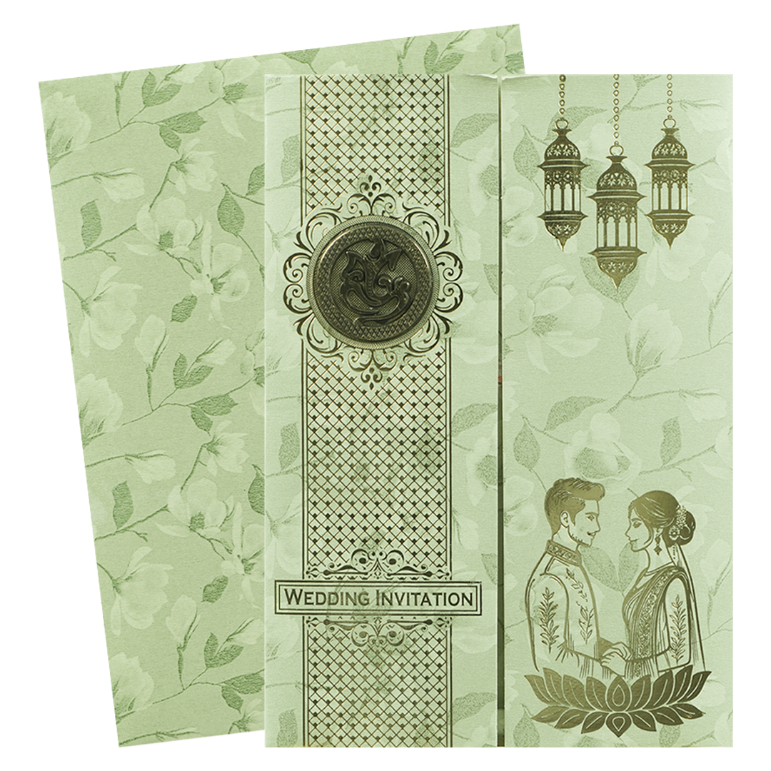 Mint Green Gold Lantern Wedding Card-KNKC46GN