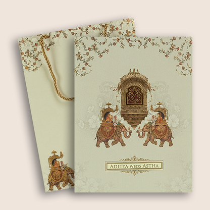 Grey Premium Elephant Bag Style Invitation Card - KAA05890