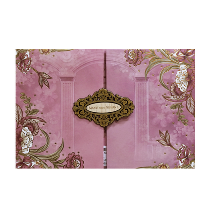 Pink Floral Doorp Padded Wedding Card - KVN07360