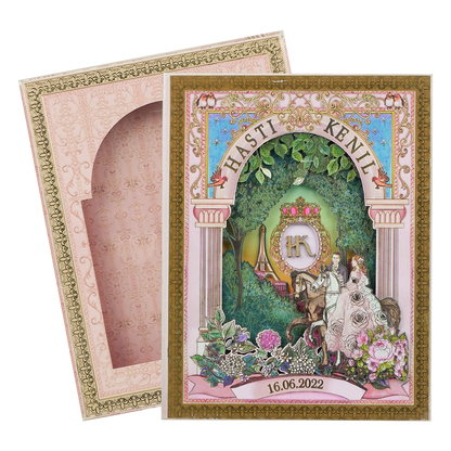 Pink Floral Bride Groom Laser-Cut Wedding Card-KNKUP047