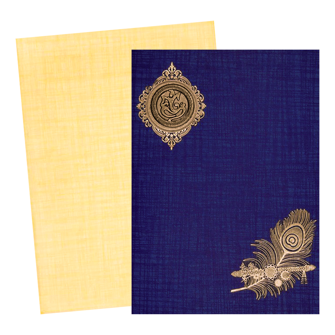 Blue Classic Paper Print Peacock Feather With Flute Invitation Card-KNCP811B