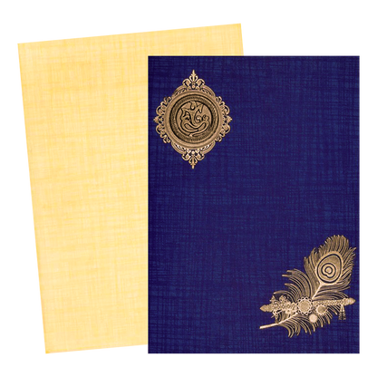 Blue Classic Paper Print Peacock Feather With Flute Invitation Card-KNCP811B