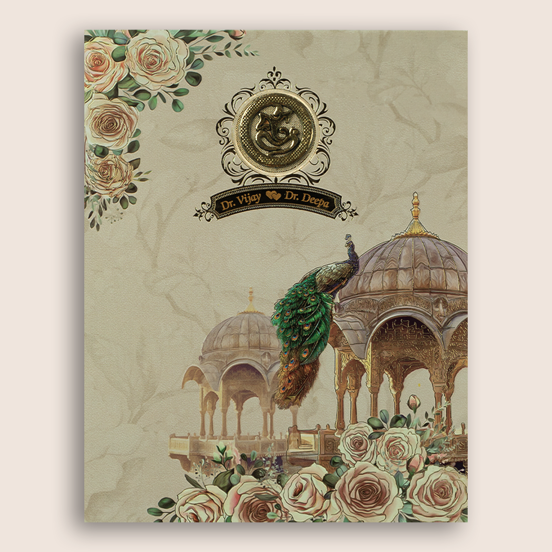 Cream Royal Peacock Invitation Card-KNKN6303