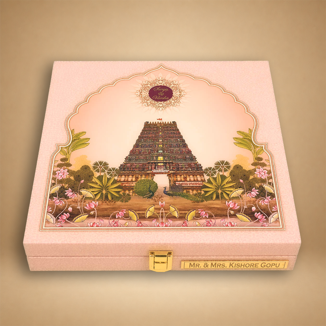 Pink Premium Temple Arch Luxury Invitation Box - KNKUP055